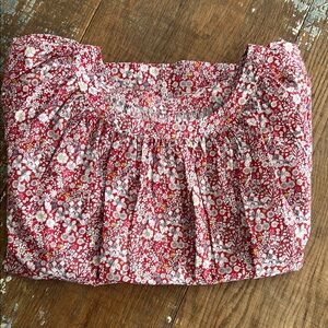Floral Scoop Neck Red and White J Crew Peasant Blouse